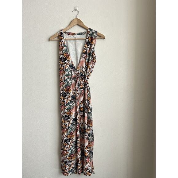 Garnet Hill Wrap Dress Floral Maxi Womens Size 0 Leaf Print Sleeveless - Picture 2 of 7